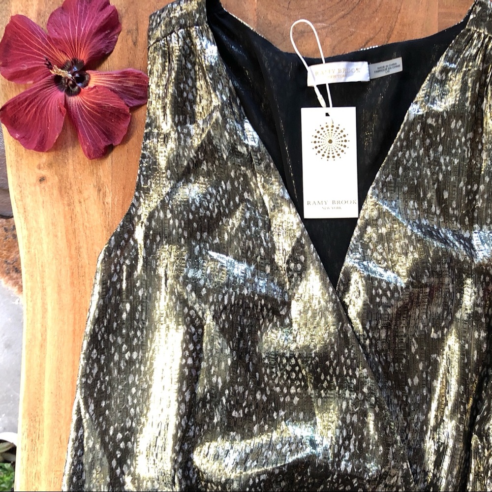 Ramy Brook | Silk Sleeveless Top V-Neck Silvery Snakeskin Print, Size L - Picture 7 of 12